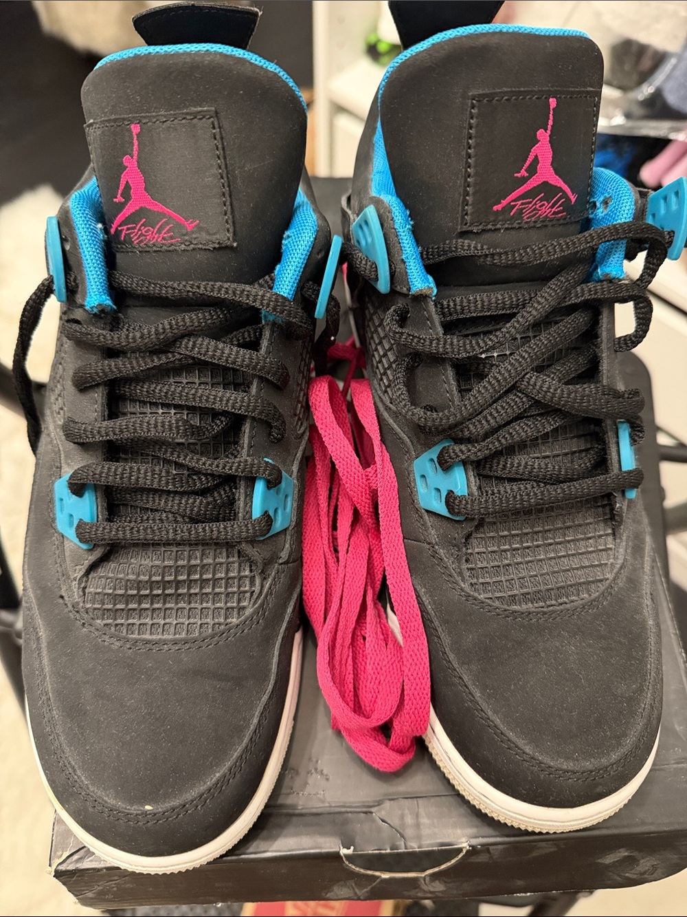 Jordans Nike Black Sneakers with Teal and Pink Accents